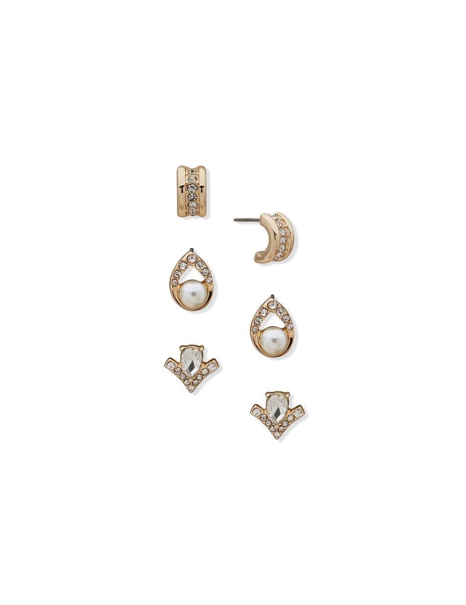 Earring Anne Klein Stud Button and C Hoop Pierced Earring Trio in Gift Box   | VHP-7879014